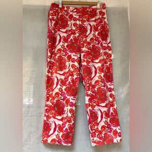 Betty Barclay women’s capri pants,cotton, red floral.Sz 12,inseam 24”,waist 32”